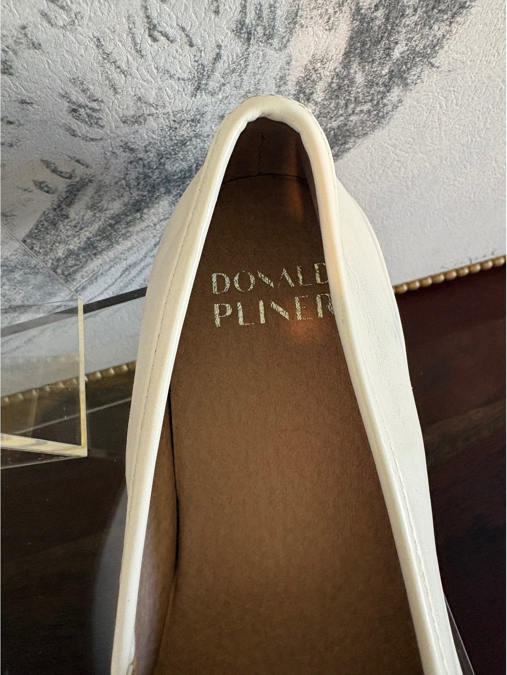 Donald Pliner White Leather Slip-On Sneakers with Decorative Silver Buckle, Size - Picture 4 of 5